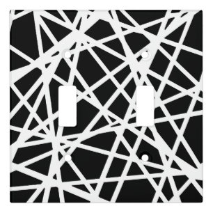White Lines And Irregular Black Shapes Abstract Light Switch Cover