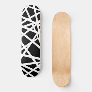 White Lines And Irregular Black Shapes Abstract Skateboard