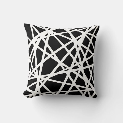 White Lines And Irregular Black Shapes Abstract Throw Pillow