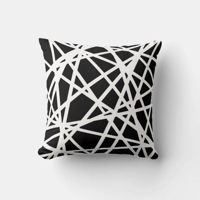 White Lines And Irregular Black Shapes Abstract Throw Pillow (Front)