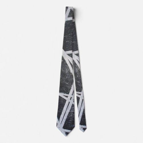 White Lines black space wear with caution abstract Neck Tie