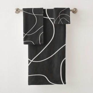 White Lines on Black Bath Towel Set