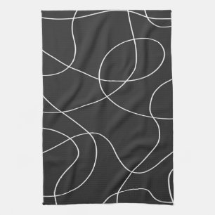 White Lines on Black  Kitchen Towel