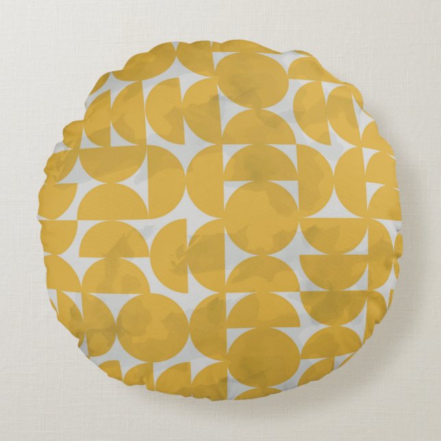 White Lines Pattern. Geometric Stripes Ink Drawing Round Pillow (Front)