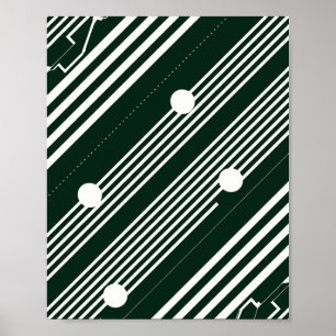 White Lines with Circles on Black Background Poster