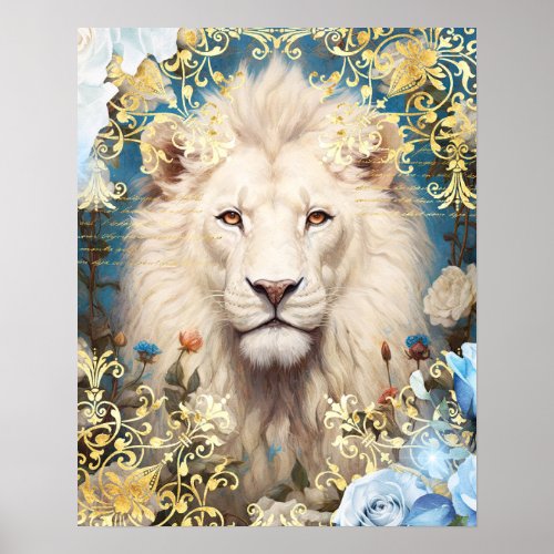 White Lion and Blue Roses Poster