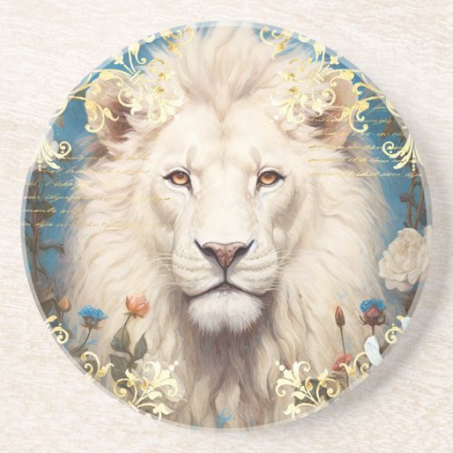 White Lion and Gold Damask Coaster