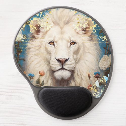 White Lion and Gold Damask Gel Mouse Pad