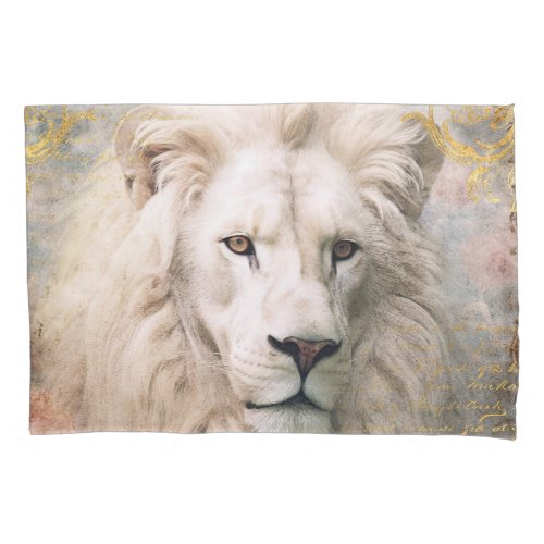 White Lion and Gold Damask Pillow Case