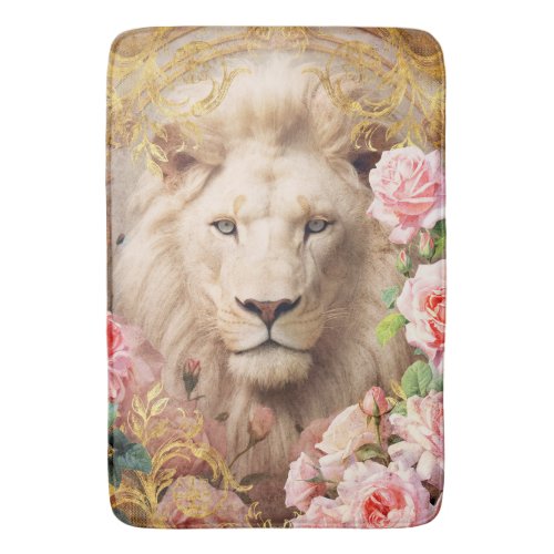 White Lion and Pink Roses Bath Mat