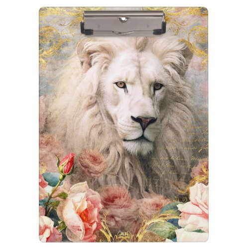 White Lion and Pink Roses Clipboard