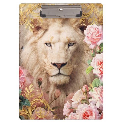 White Lion and Pink Roses Clipboard