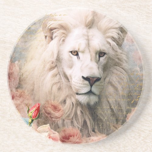 White Lion and Pink Roses Coaster