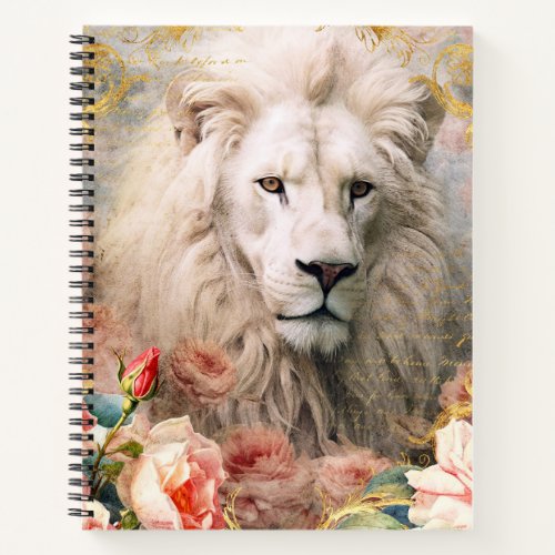 White Lion and Pink Roses Notebook