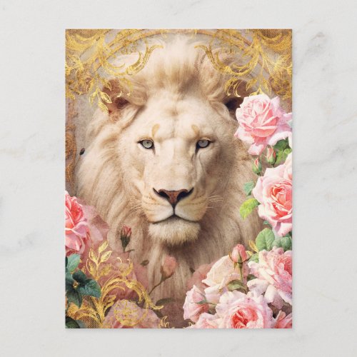 White Lion and Pink Roses Postcard