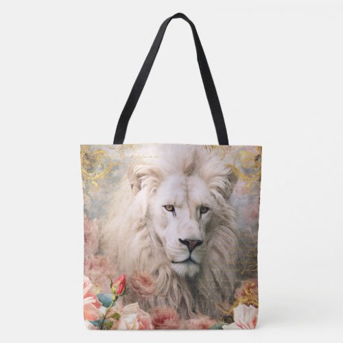 White Lion and Pink Roses Tote Bag