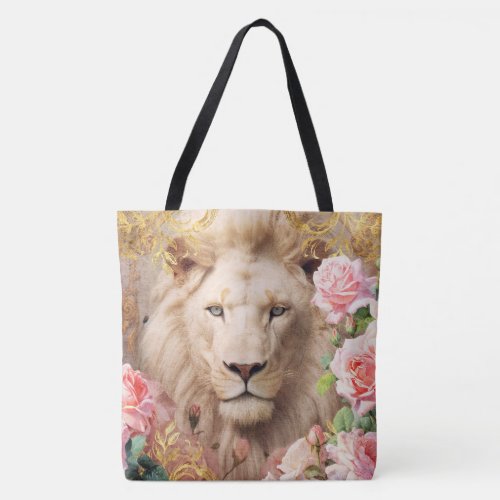 White Lion and Pink Roses Tote Bag