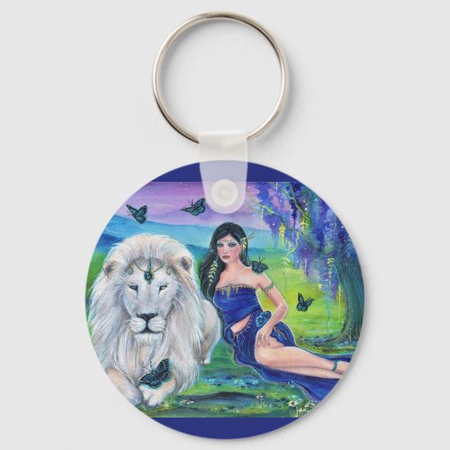 White lion and princess by Renee Lavoie  Keychain