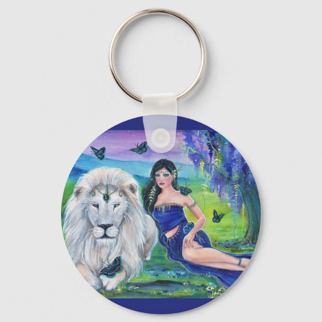 White lion and princess by Renee Lavoie  Keychain (Front)