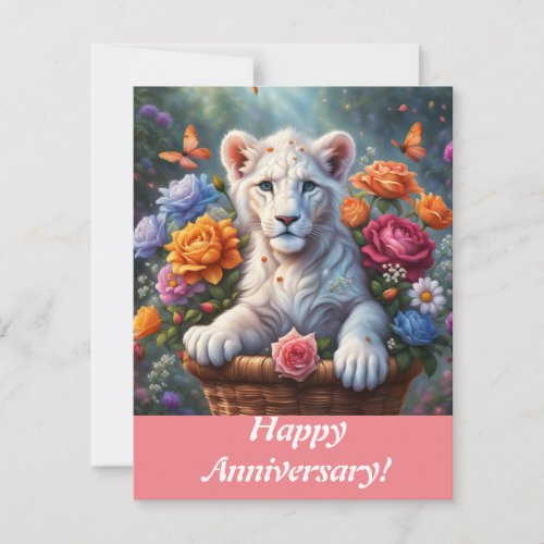 White Lion Cub Happy Anniversary Greeting Card