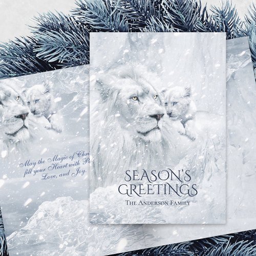 White Lion  Cub on Ice  Snow Magic Christmas _ Holiday Card