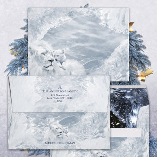 White Lion & Cub on Snow, Christmas Winter Magic - Envelope