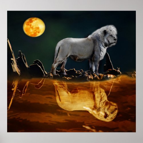 White Lion Guarding the Night Poster