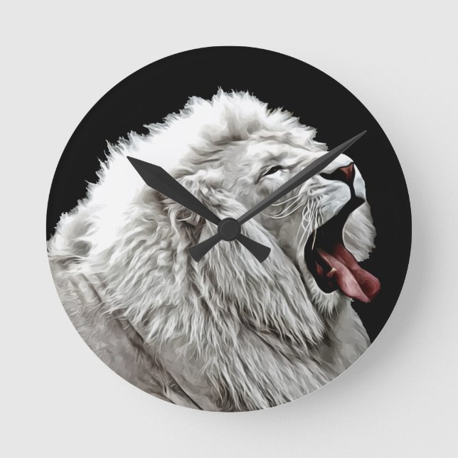 White lion head jungle animals digital abstract  round clock (Front)