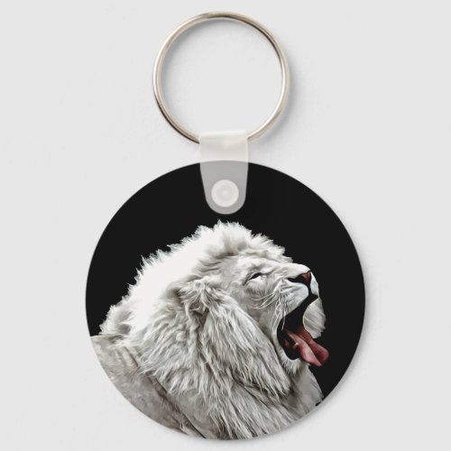 White lion head jungle animals digital art  keychain