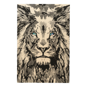 White Lion Head - Wildlife Big Cats Wood Wall Art