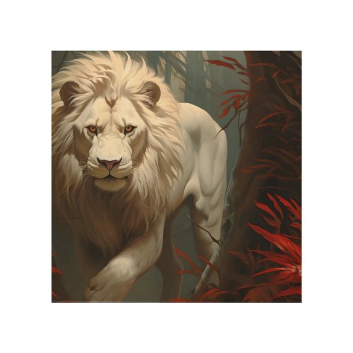 White Lion In The Jungle Wood Wall Art
