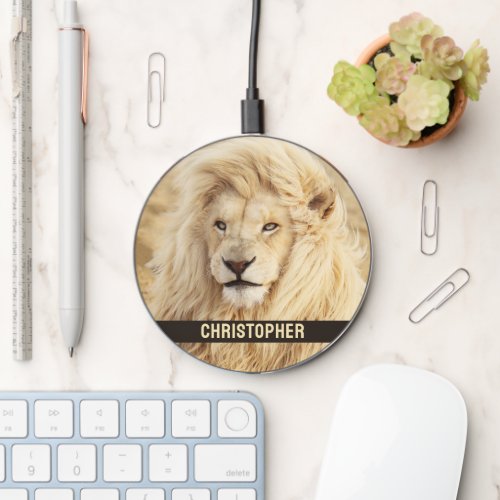 White Lion Personalized Wireless Charger
