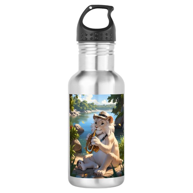 White Lion Saxophonist T-Shirt Stainless Steel Water Bottle (Front)