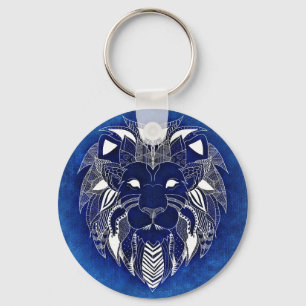 White Lion With Blue Background Unisex Keychain