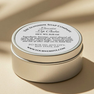 White lip balm tin label