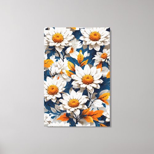 White Lite Sunflower  Royal Blue Background Art Canvas Print