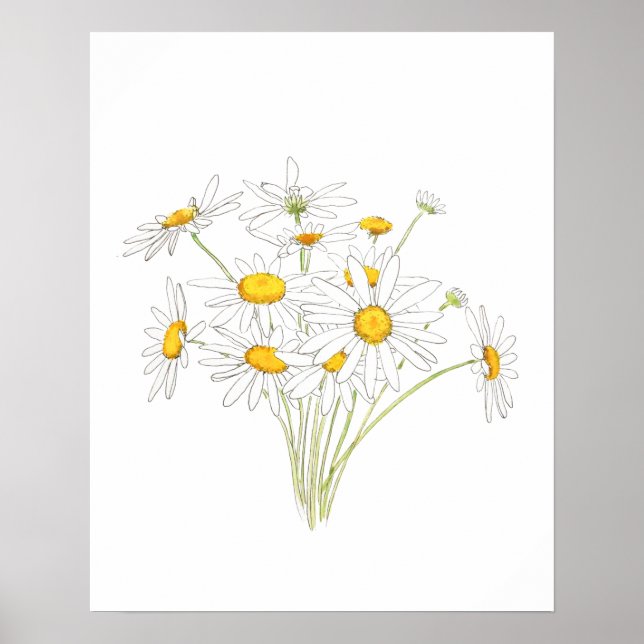 white little daisy bouquet flower watercolor  poster (Front)