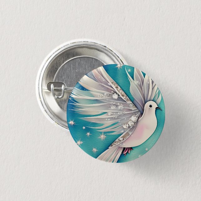 White little dove with ethereal wings button (Front & Back)