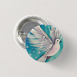 White little dove with ethereal wings button