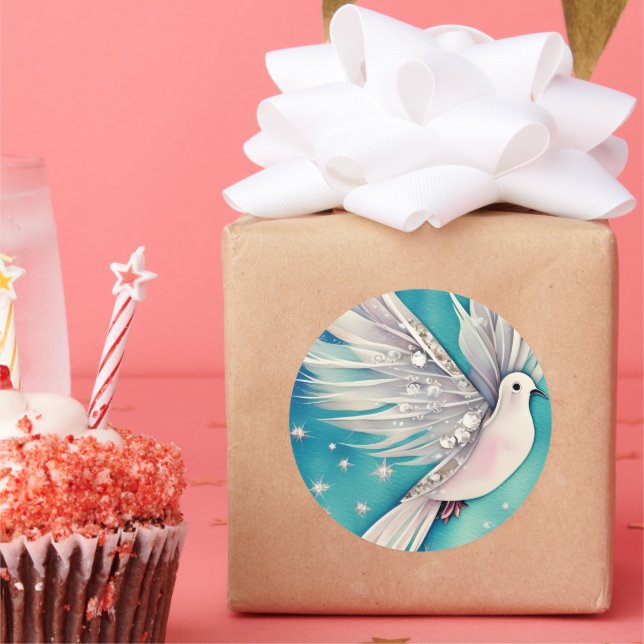 White little dove with ethereal wings classic round sticker (Party)