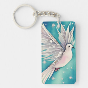 White little dove with ethereal wings keychain