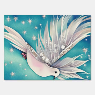 White little dove with ethereal wings sign