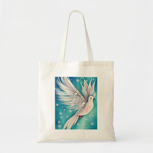 White little dove with ethereal wings  tote bag