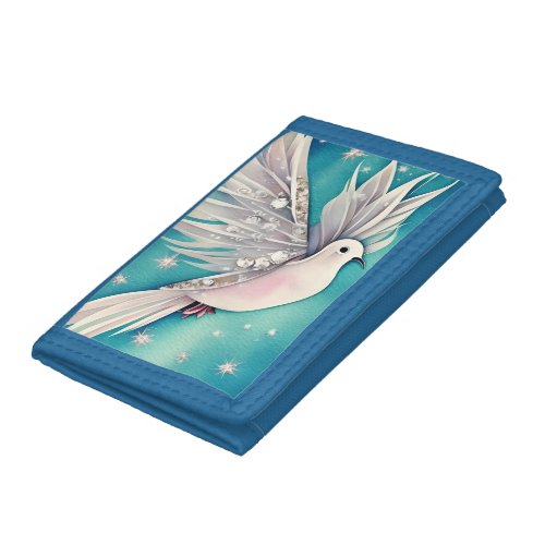 White little dove with ethereal wings  trifold wallet