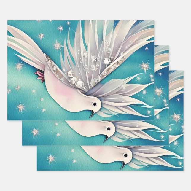 White little dove with ethereal wings wrapping paper sheets (Set)