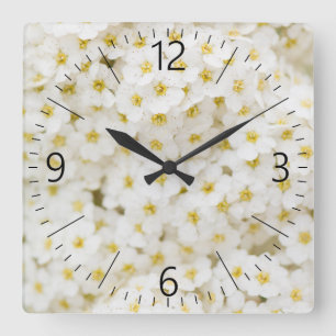 White little flowers pattern square wall clock