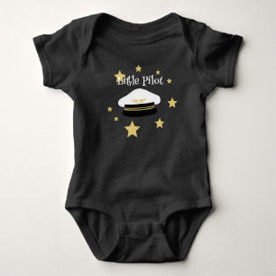 White little pilot hat, gold stars, flight aviator baby bodysuit