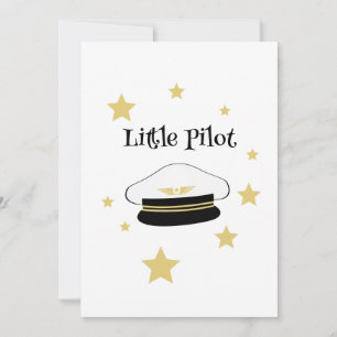 White little pilot hat, gold stars, invitation