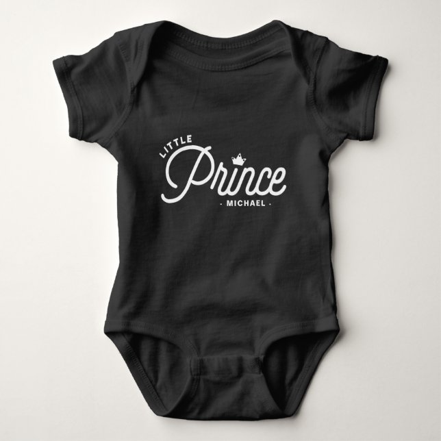 White Little Prince Modern Typography Personalized Baby Bodysuit (Front)