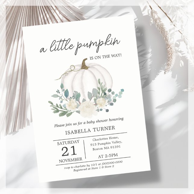 White Little Pumpkin Baby Shower Invitation (Creator Uploaded)